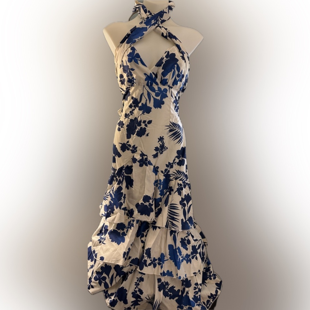 Talia Style Maxi Floral Blue and Cream Dress medium - Picture 3 of 10